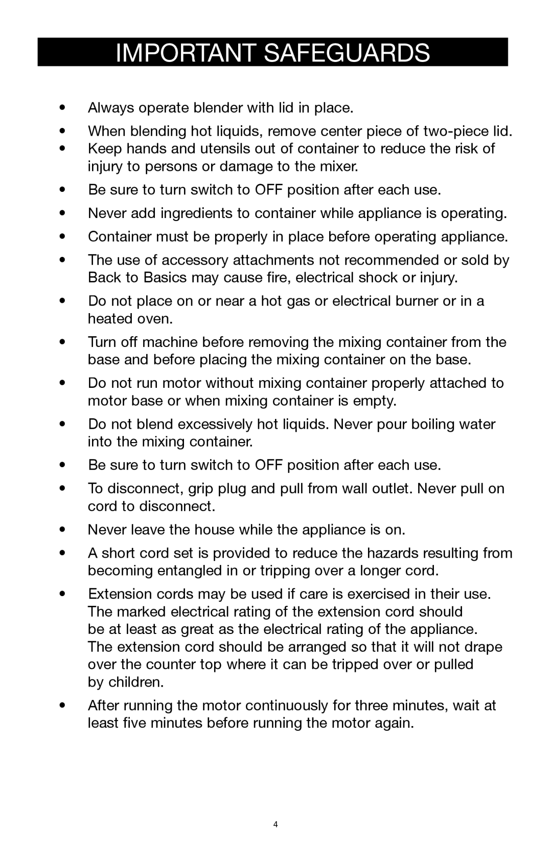 West Bend Back to Basics SCL5 manual Important Safeguards 