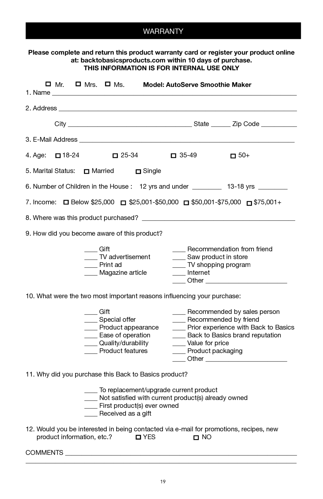 West Bend Back to Basics SR1000 manual This Information is for Internal USE only 