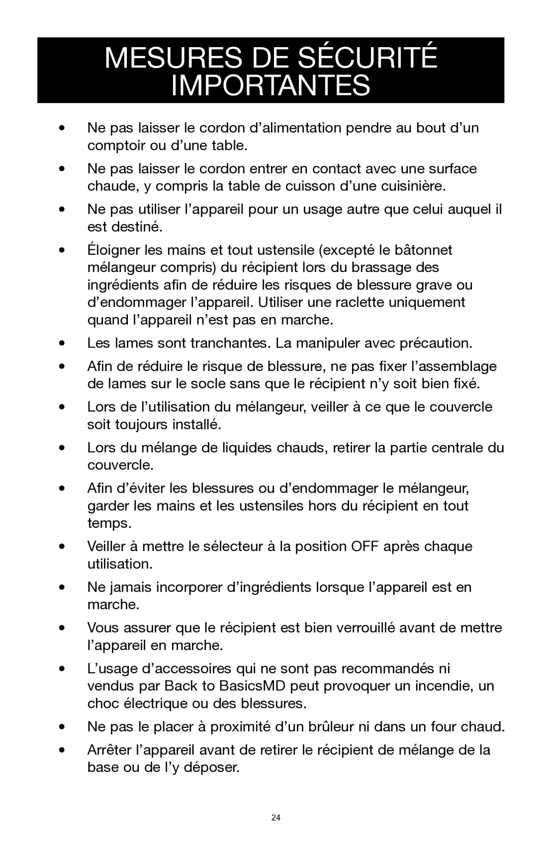 West Bend Back to Basics SR1000 manual Mesures DE Sécurité Importantes 