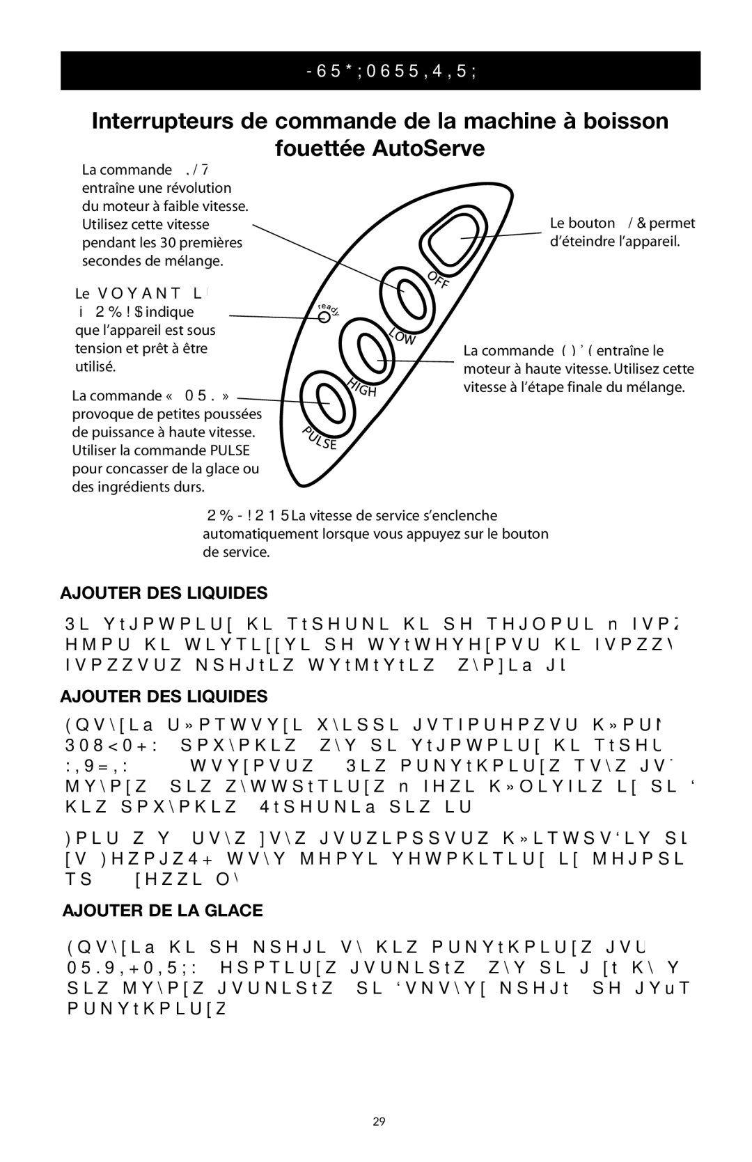 West Bend Back to Basics SR1000 manual Ajouter DES Liquides, Ajouter DE LA Glace 