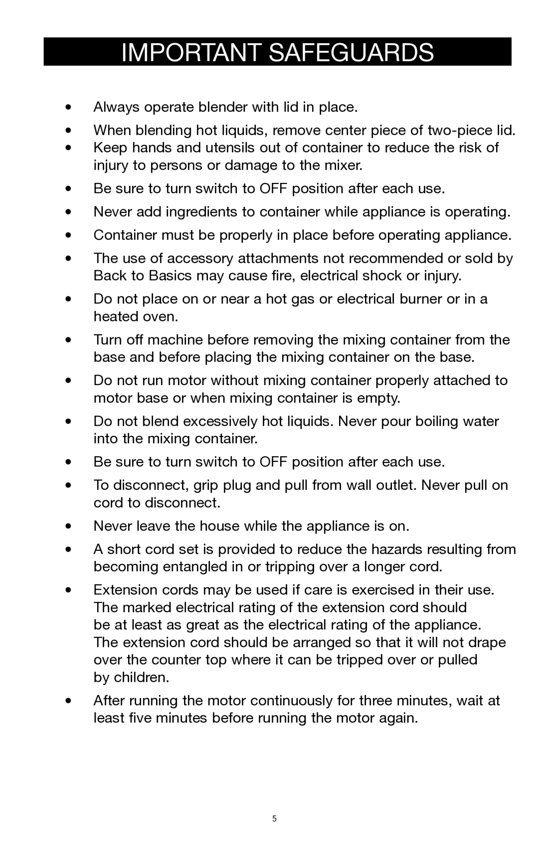 West Bend Back to Basics SR1000 manual Important Safeguards 