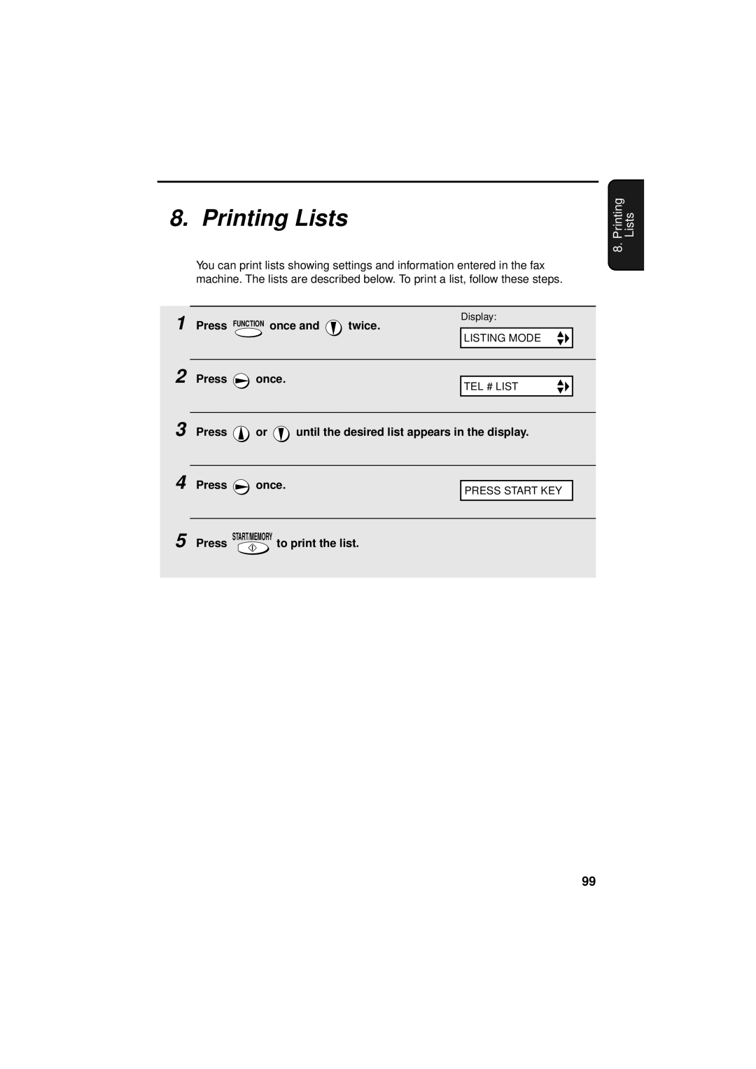 West Bend Back to Basics UX-CC500 manual Printing Lists, Press or until the desired list appears in the display Once 