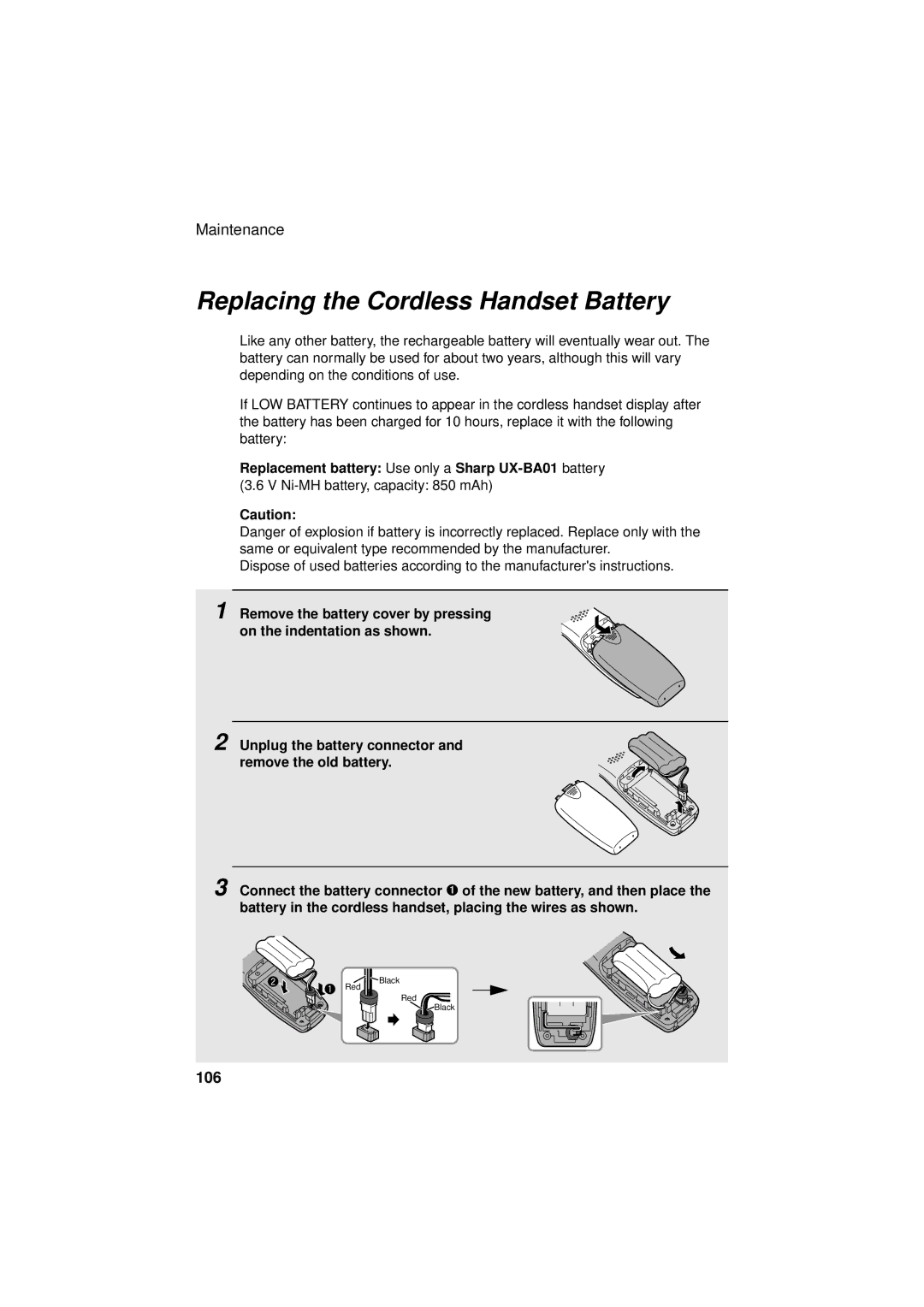 West Bend Back to Basics UX-CC500 manual Replacing the Cordless Handset Battery, 106 