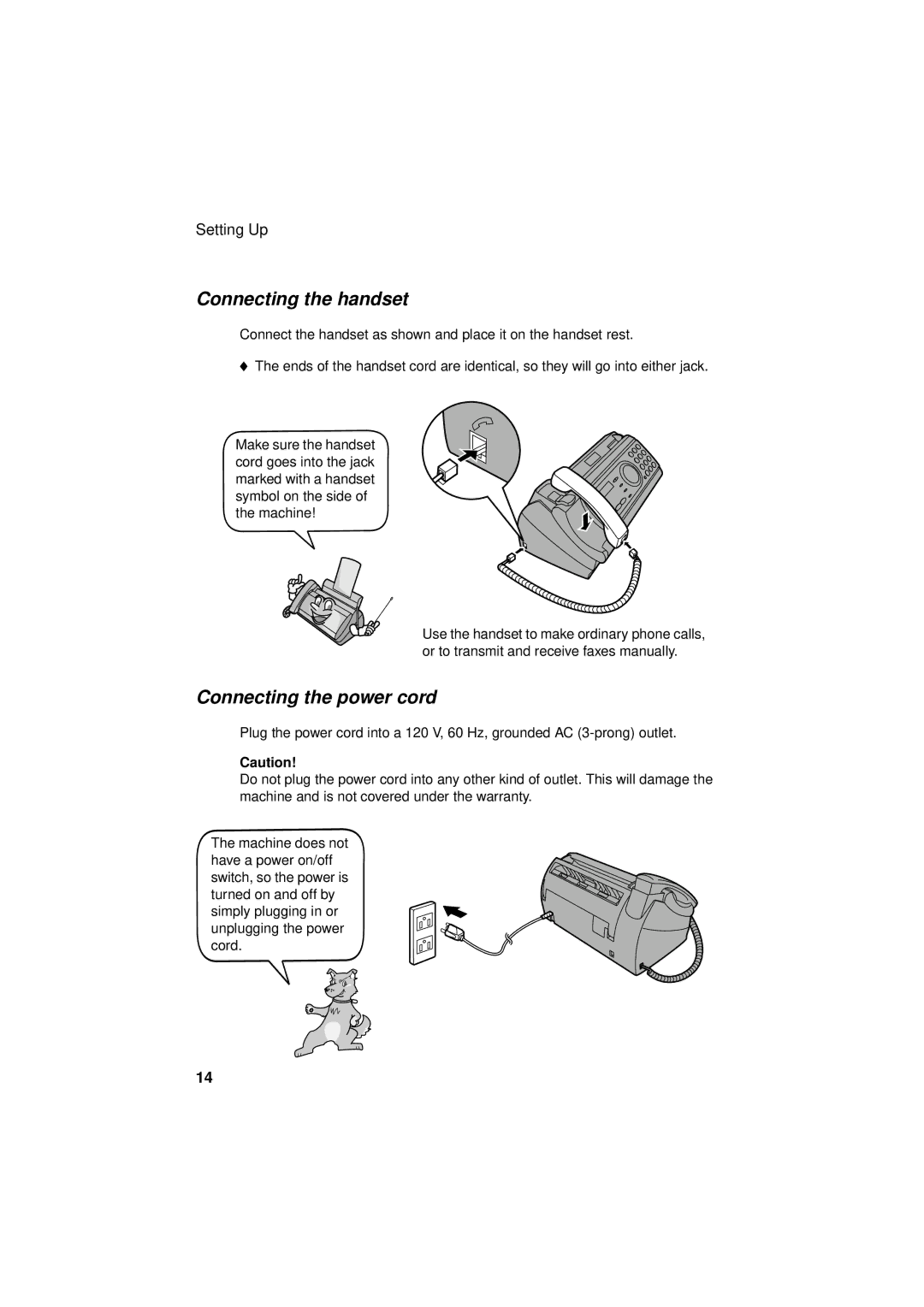 West Bend Back to Basics UX-CC500 manual Connecting the handset, Connecting the power cord 