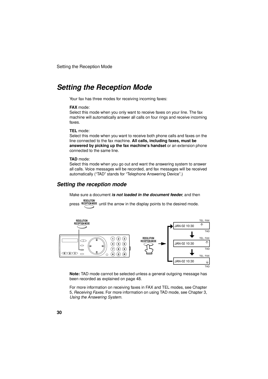 West Bend Back to Basics UX-CC500 manual Setting the Reception Mode, Setting the reception mode 