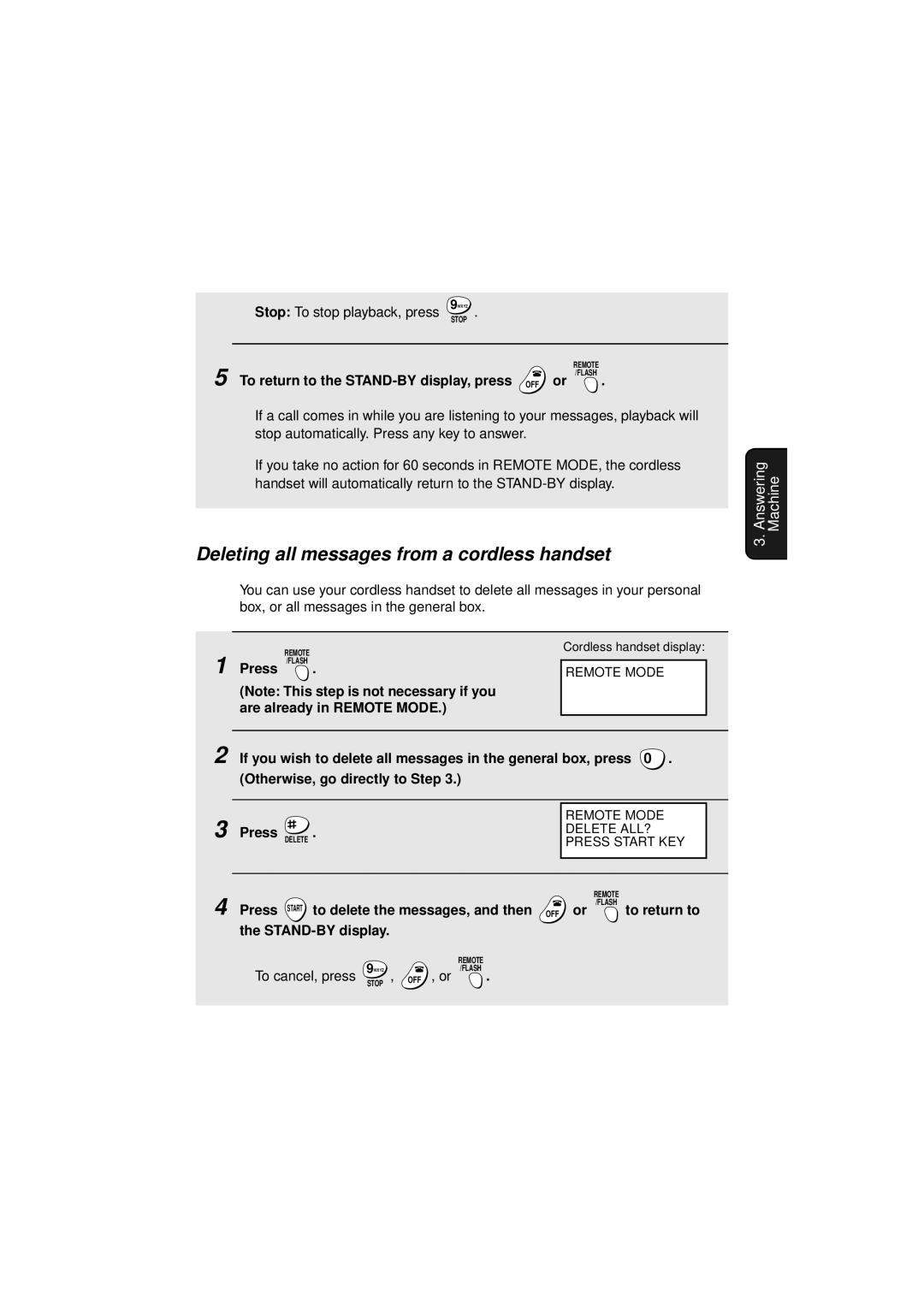 West Bend Back to Basics UX-CC500 manual Deleting all messages from a cordless handset, Press Delete 