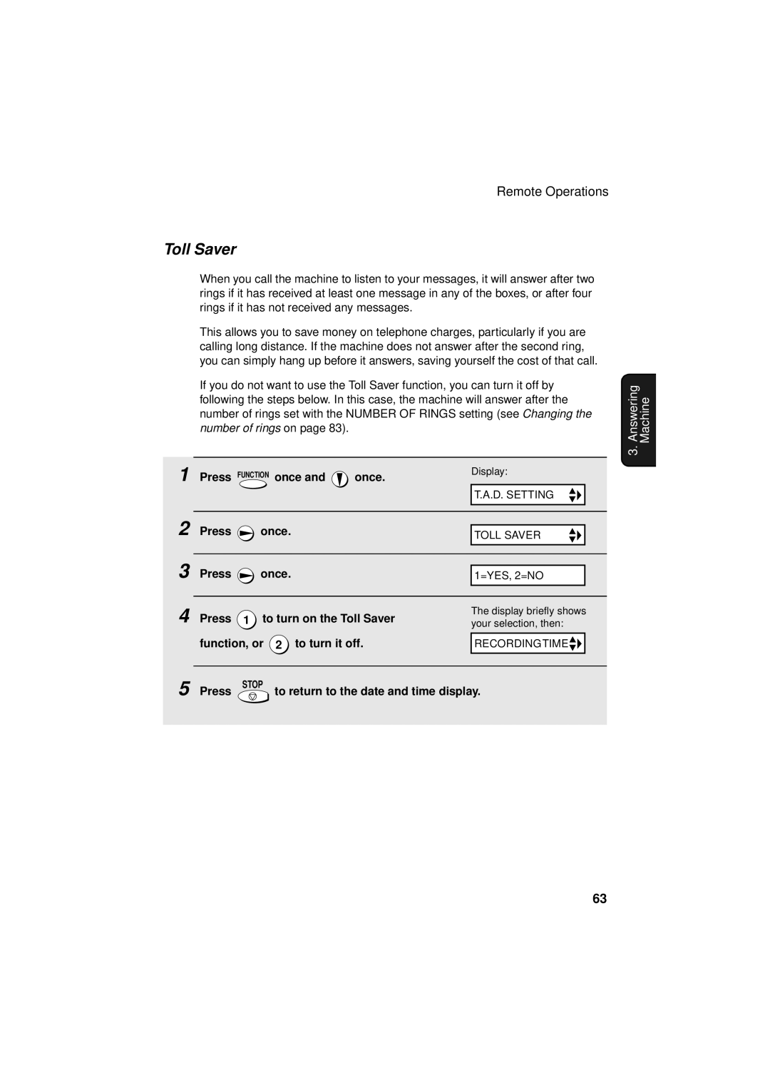 West Bend Back to Basics UX-CC500 manual Press To turn on the Toll Saver, Function, or To turn it off 