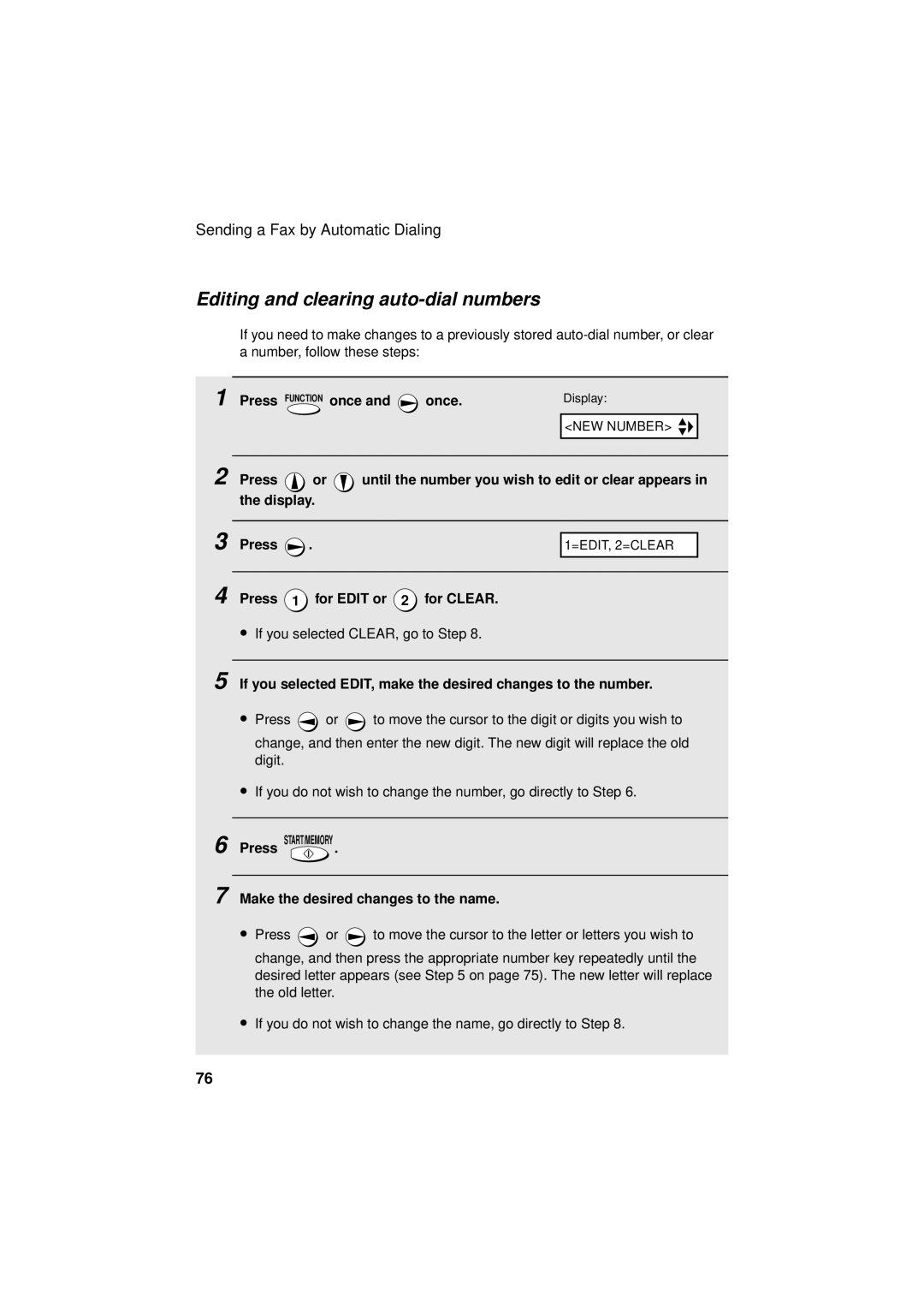 West Bend Back to Basics UX-CC500 manual Editing and clearing auto-dial numbers, Press 1 for Edit or 2 for Clear 