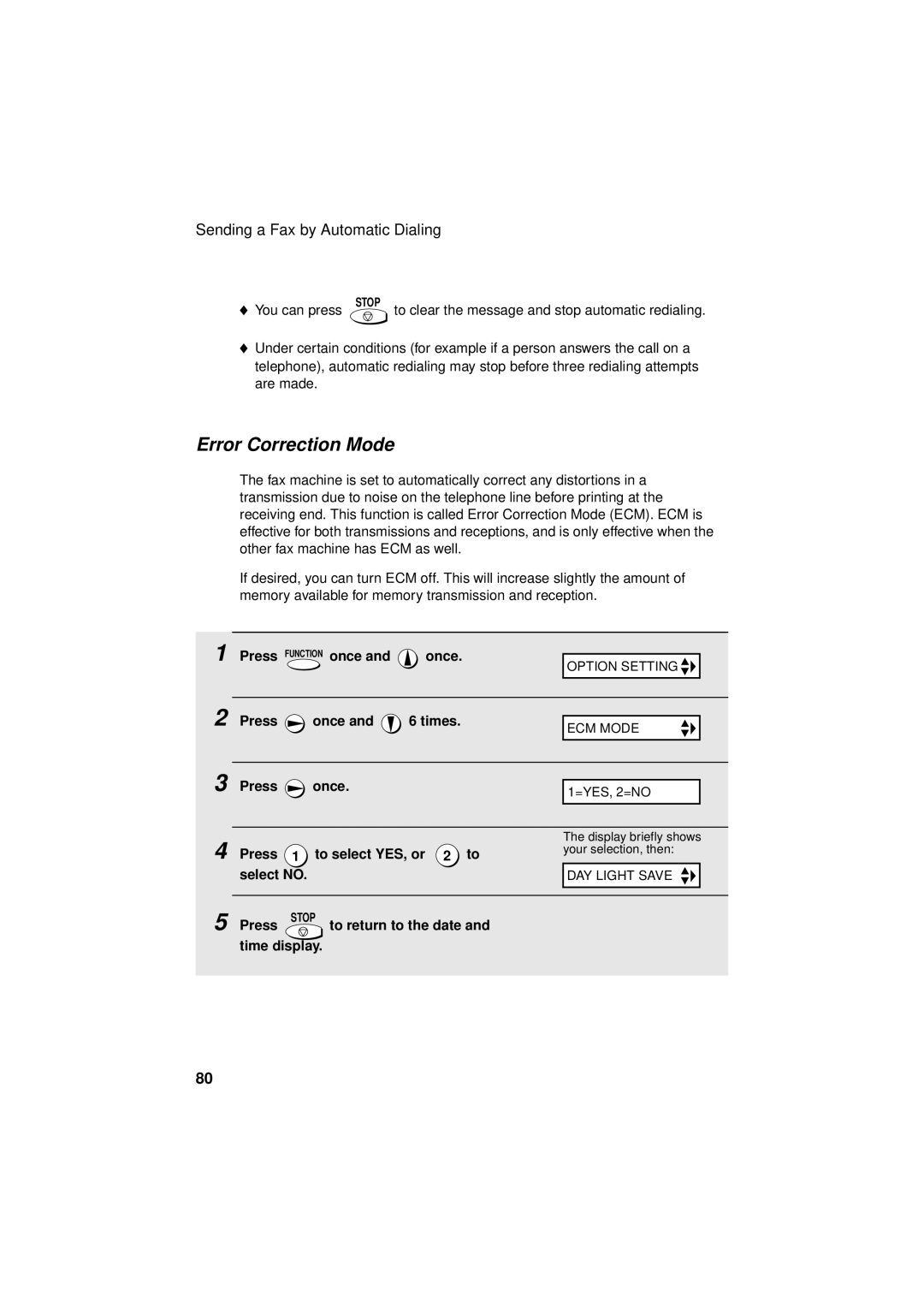 West Bend Back to Basics UX-CC500 manual Error Correction Mode, Press 1 to select YES, or, Select no 