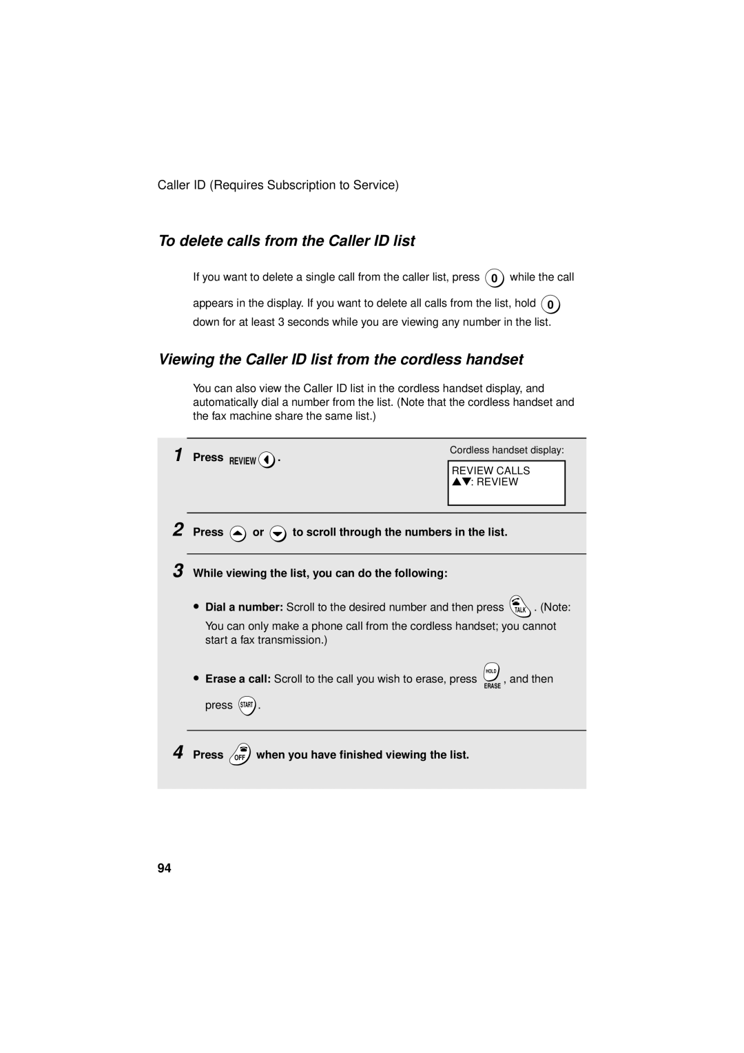 West Bend Back to Basics UX-CC500 manual To delete calls from the Caller ID list 