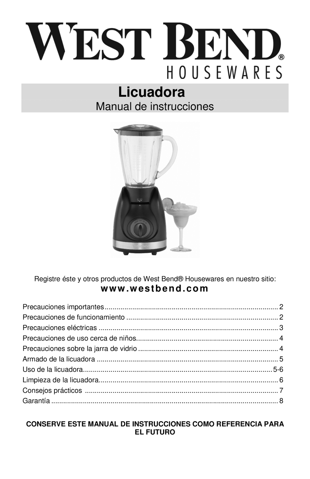 West Bend Blender instruction manual Licuadora 