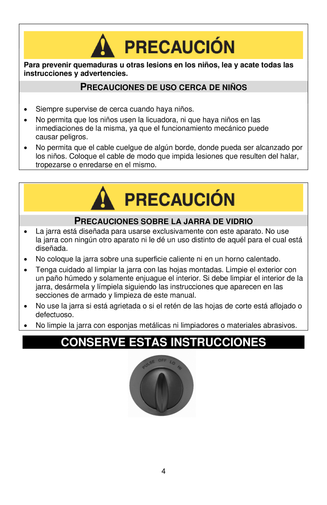 West Bend Blender instruction manual Precauciones DE USO Cerca DE Niños, Precauciones Sobre LA Jarra DE Vidrio 