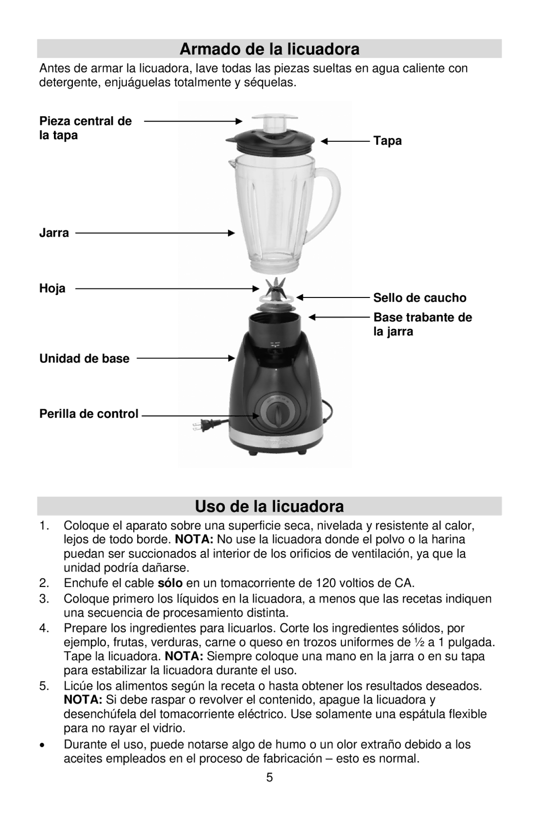 West Bend Blender instruction manual Armado de la licuadora, Uso de la licuadora 