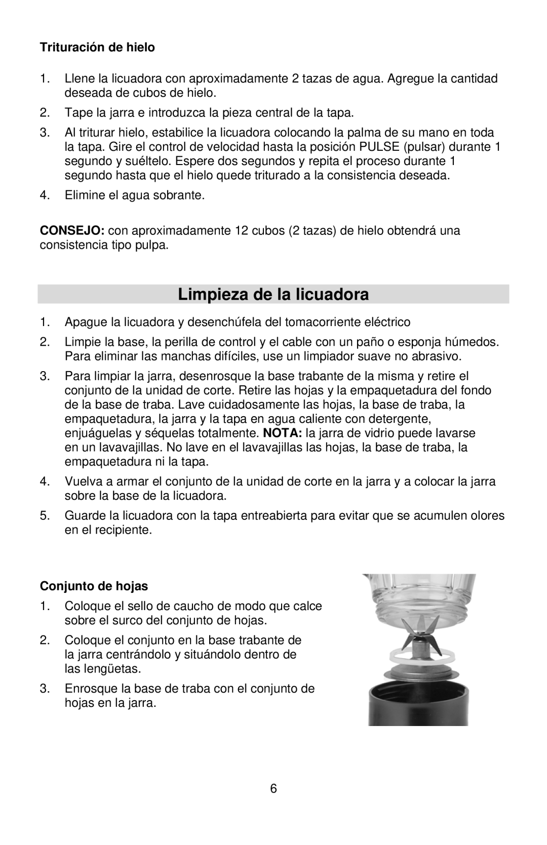 West Bend Blender instruction manual Limpieza de la licuadora, Trituración de hielo 