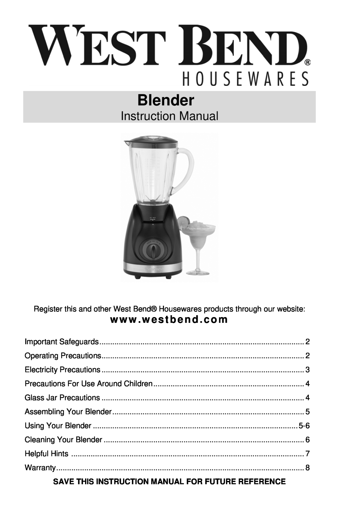 West Bend Blender instruction manual www . westbend . com 