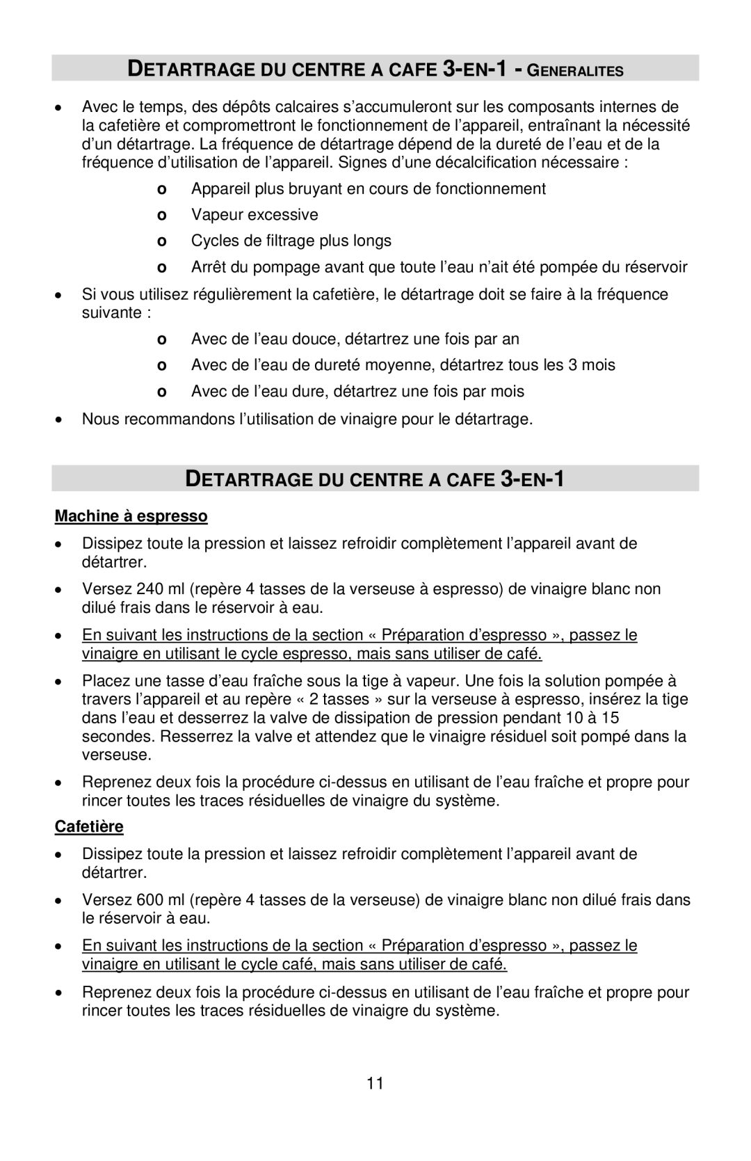 West Bend COFFEE CENTER instruction manual Detartrage DU Centre a Cafe 3-EN-1 Generalites 