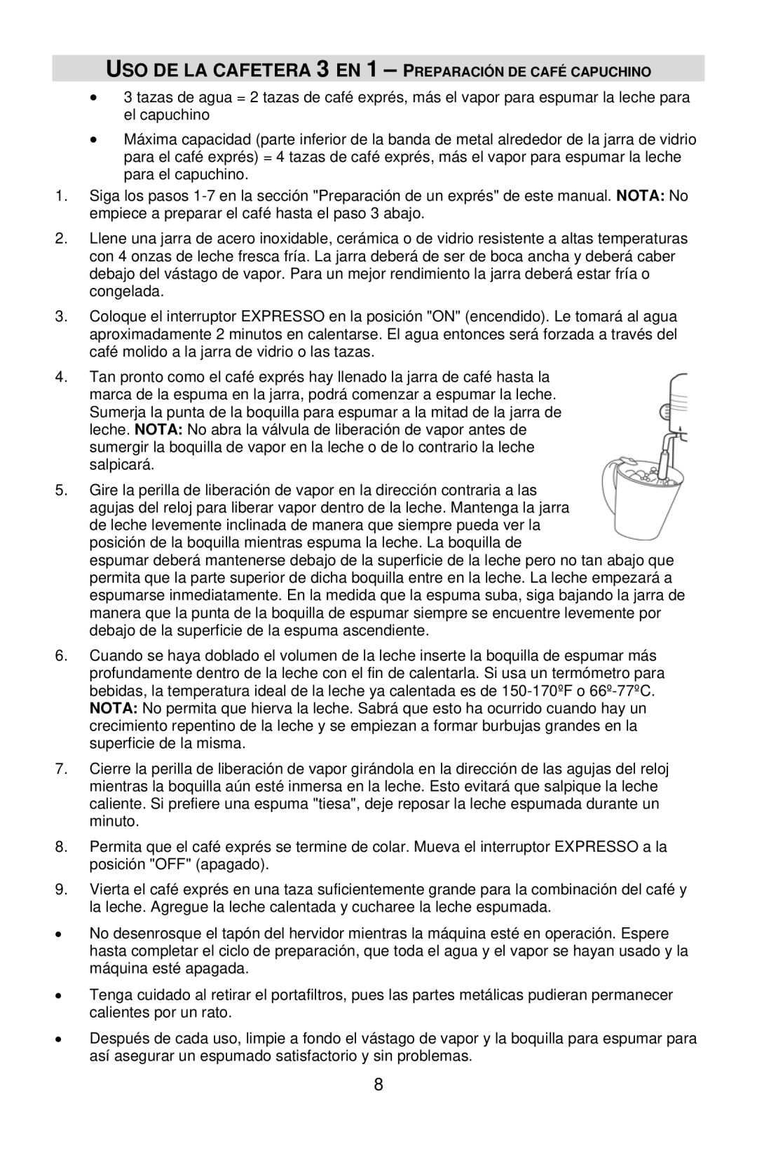 West Bend COFFEE CENTER instruction manual USO DE LA Cafetera 3 EN 1 Preparación DE Café Capuchino 