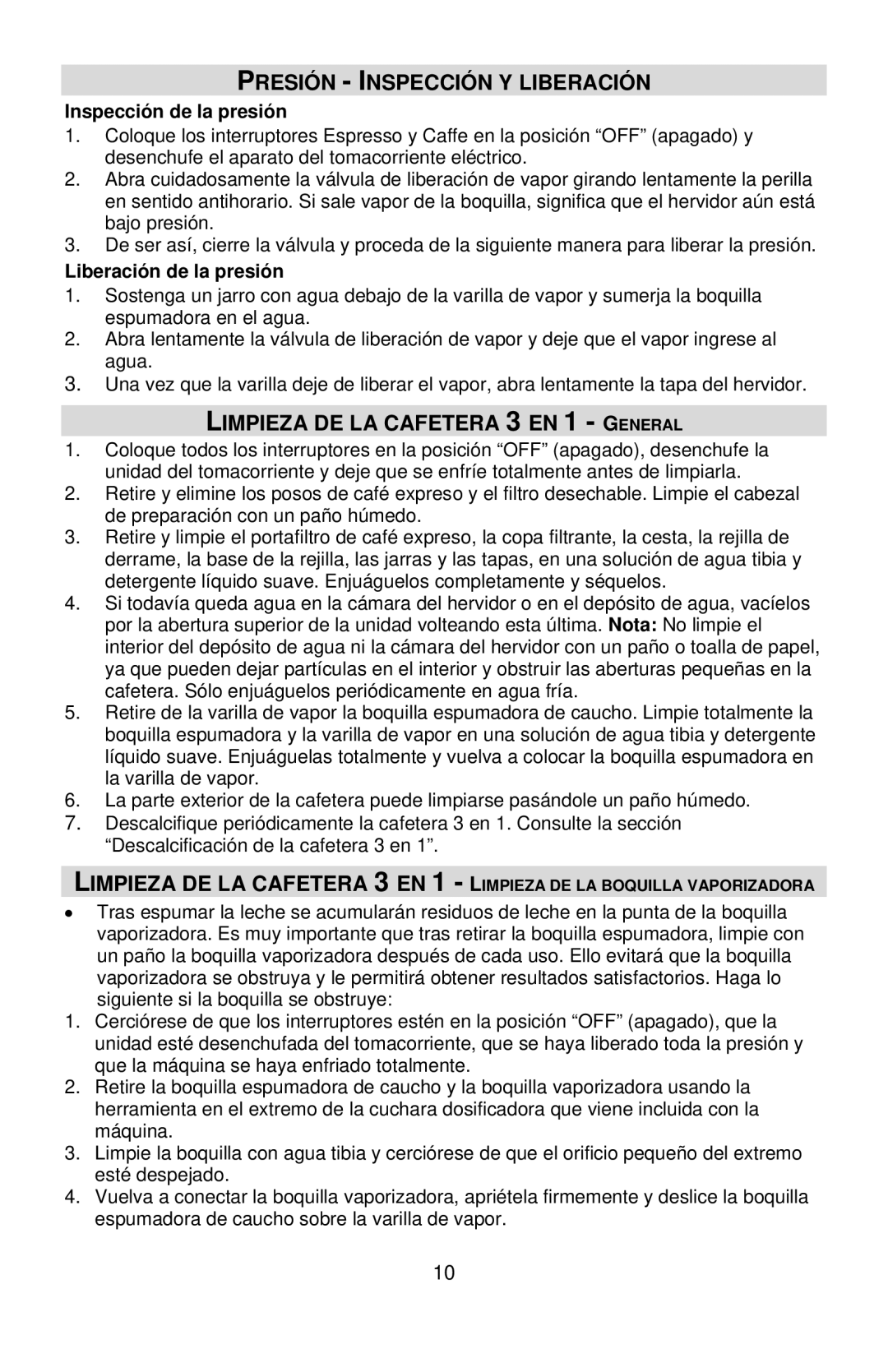 West Bend COFFEE CENTER instruction manual Presión Inspección Y Liberación, Limpieza DE LA Cafetera 3 EN 1 General 