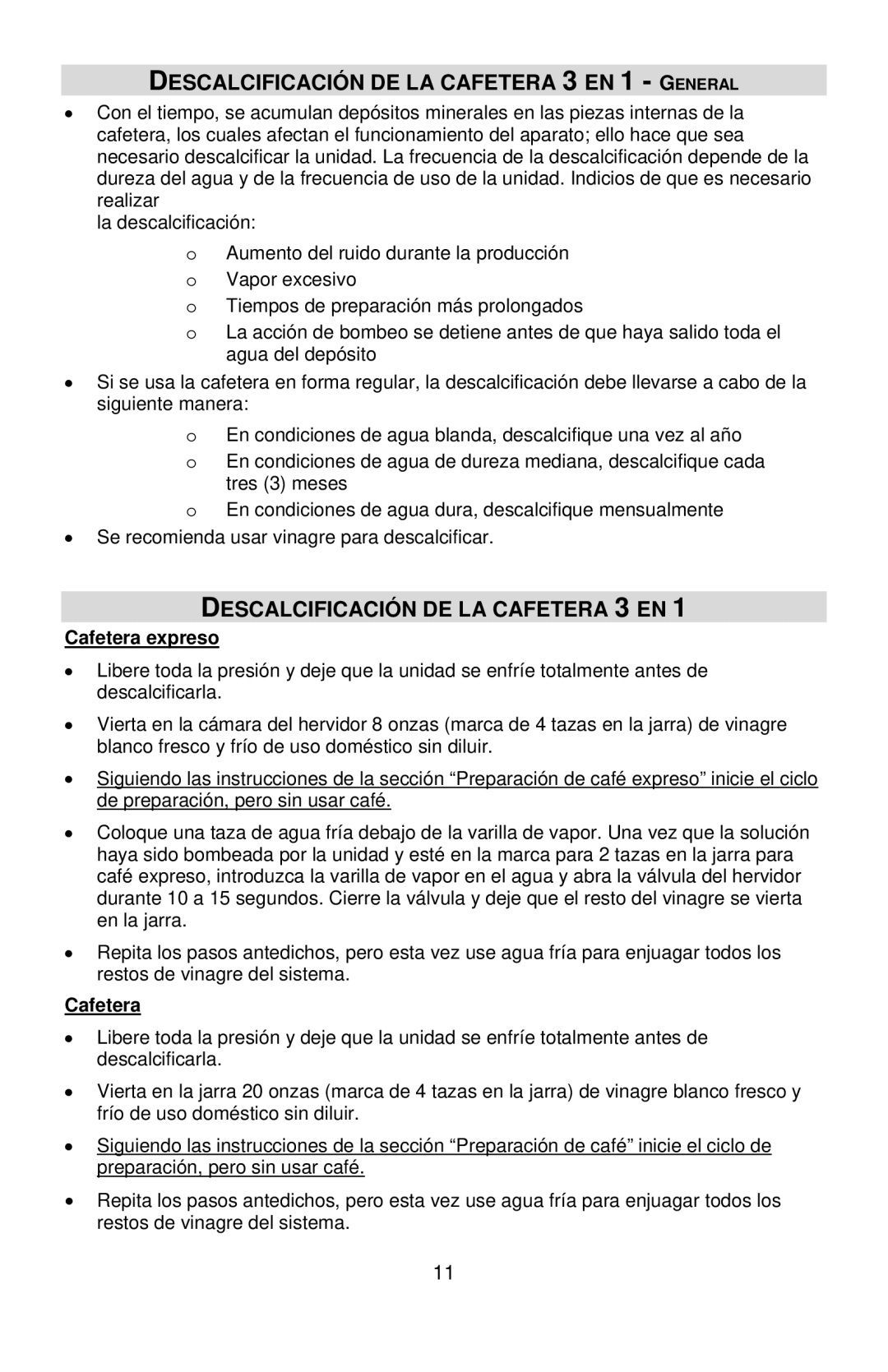 West Bend COFFEE CENTER instruction manual Descalcificación DE LA Cafetera 3 EN 1 General 