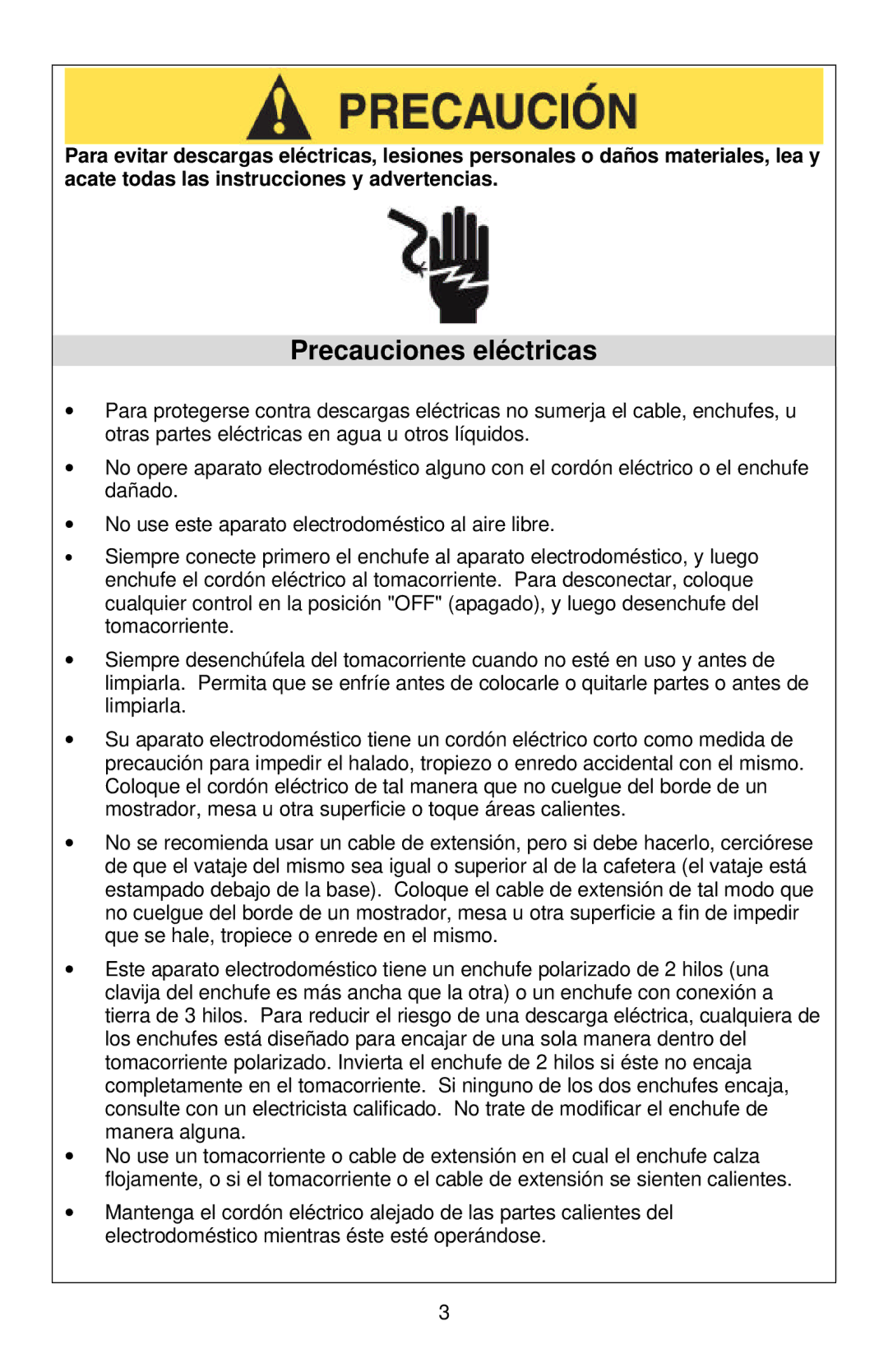 West Bend Coffeemaker manual Precauciones eléctricas 