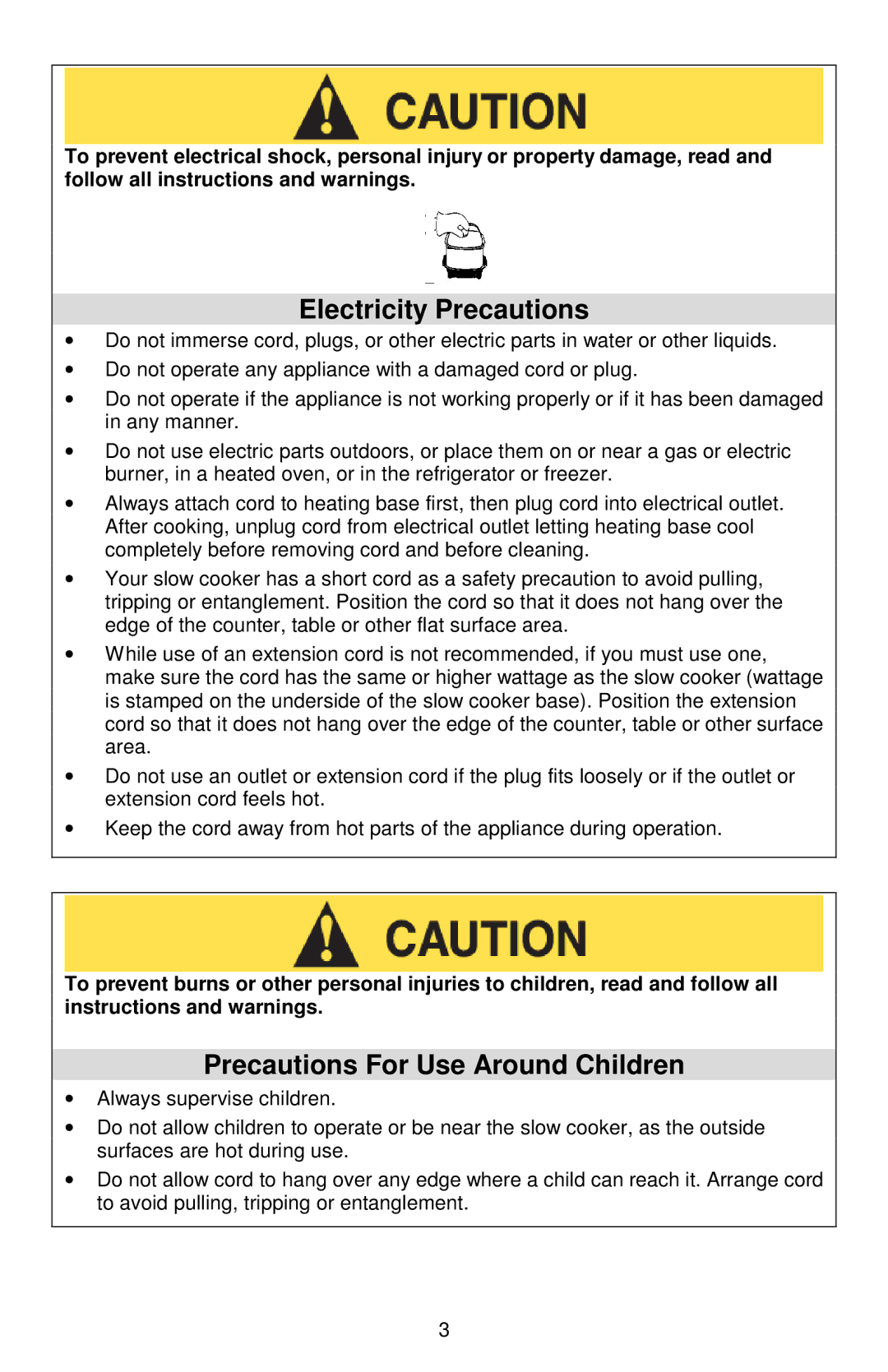 West Bend Cookers instruction manual Electricity Precautions, Precautions For Use Around Children 