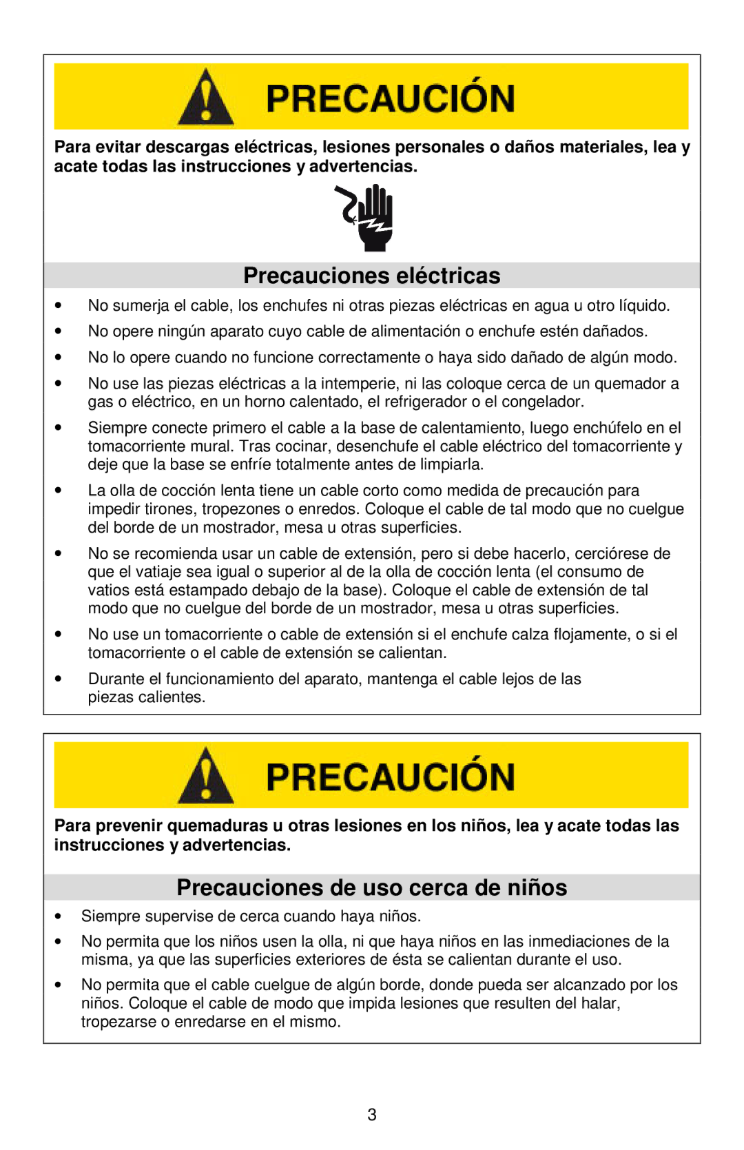 West Bend Cookers instruction manual Precauciones eléctricas, Precauciones de uso cerca de niños 