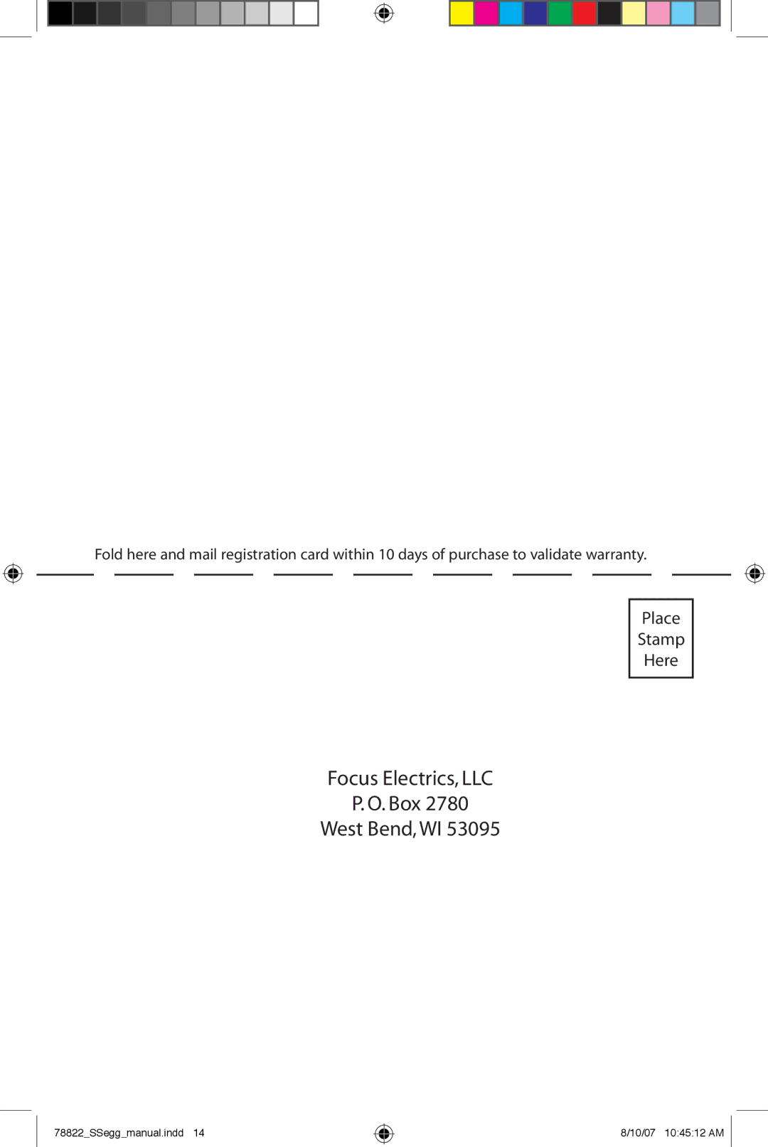 West Bend Egg and Muffin Toaster manual Focus Electrics, LLC Box West Bend, WI 