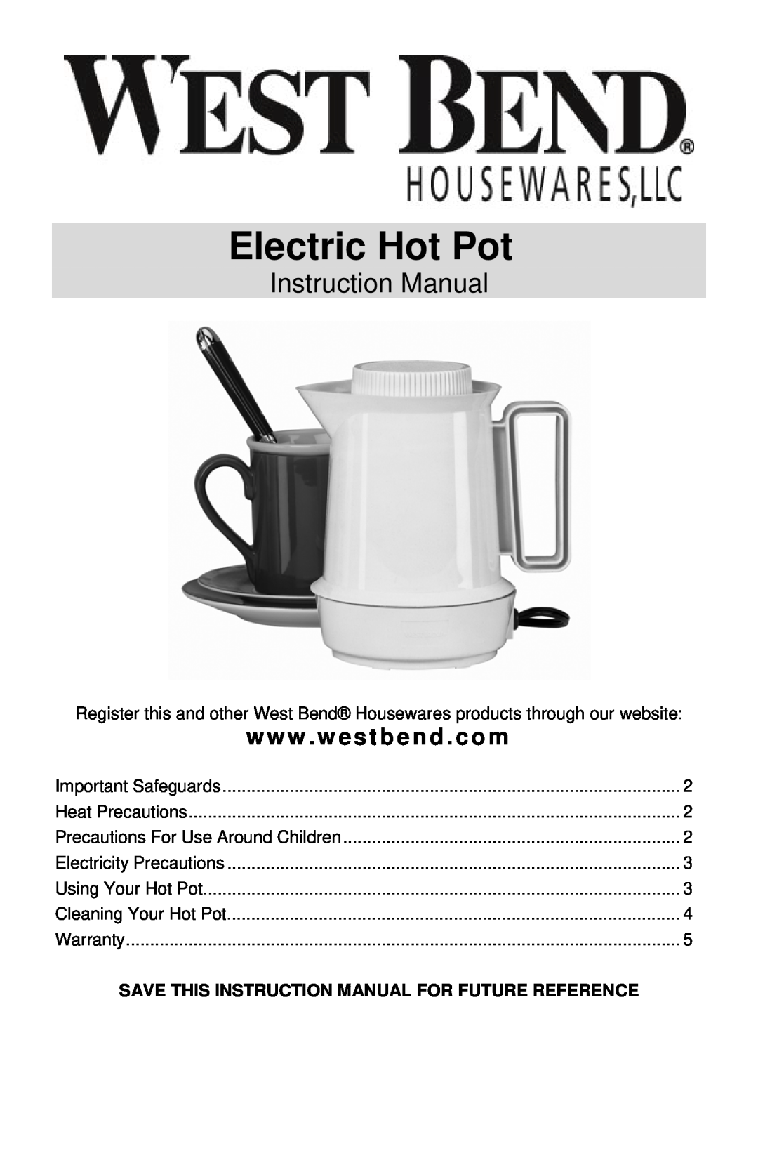 West Bend Electric Hot Pot instruction manual www . westbend . com 