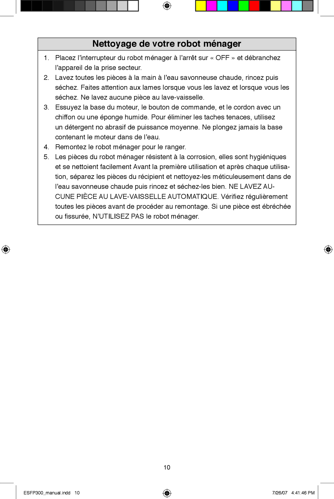 West Bend ESFP300 instruction manual Nettoyage de votre robot ménager 