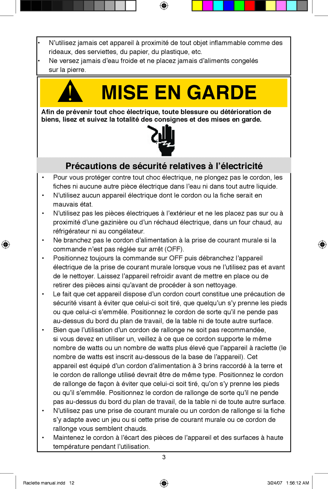 West Bend Fondue Maker manual Précautions de sécurité relatives à l’électricité 