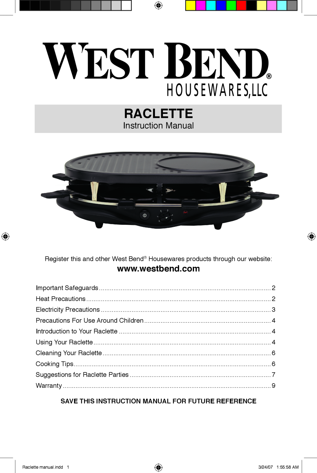 West Bend Fondue Maker manual Raclette 