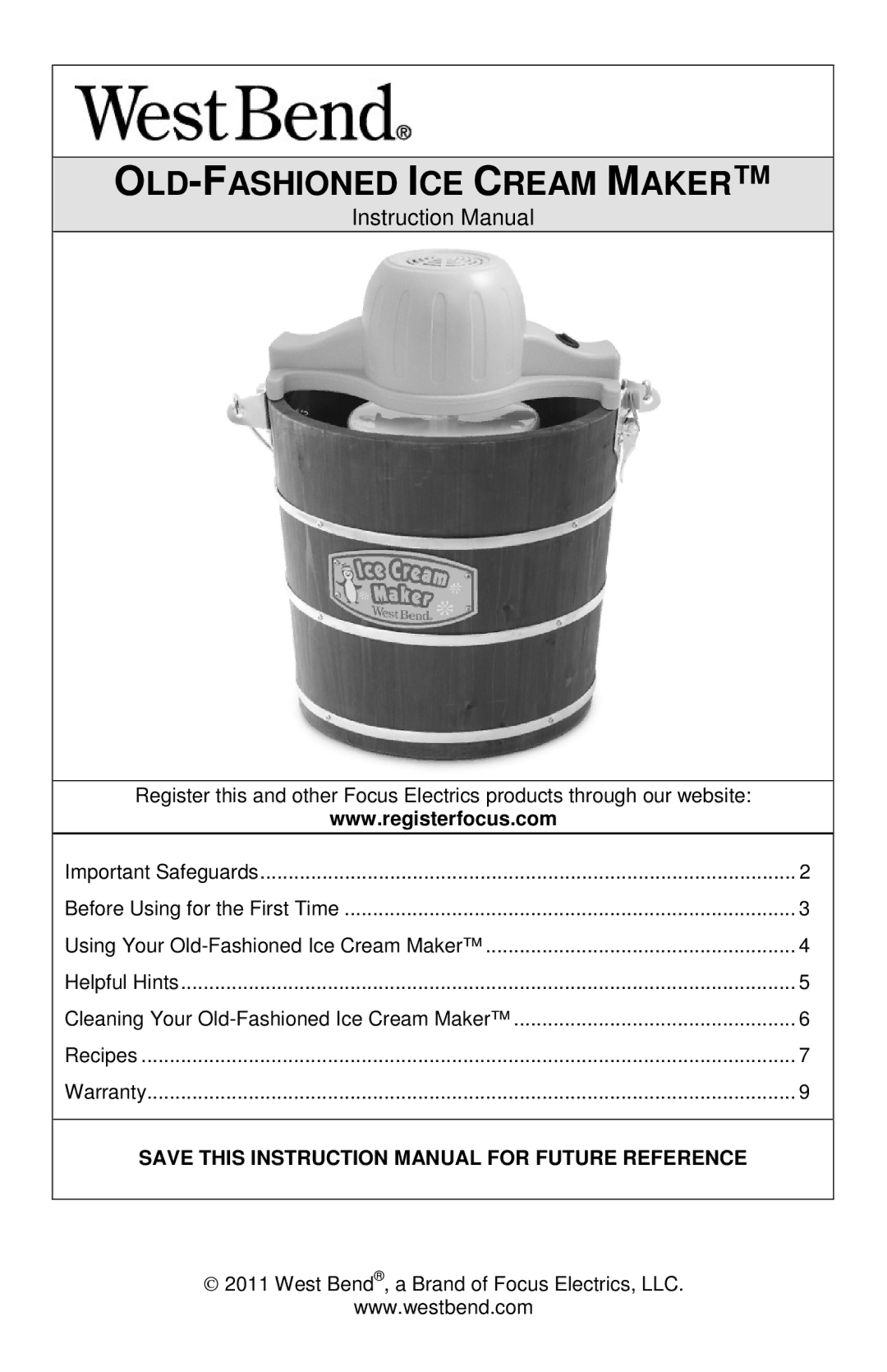 West Bend IC12701 instruction manual OLD-FASHIONED ICE Cream Maker 