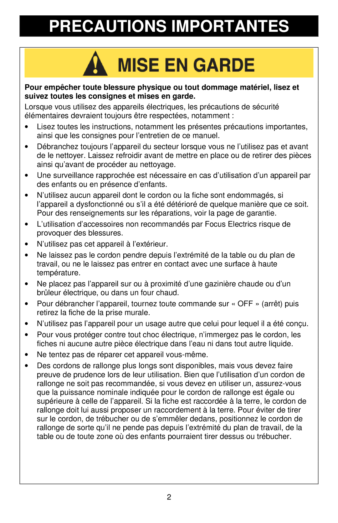 West Bend IC12701 instruction manual Precautions Importantes, Ne tentez pas de réparer cet appareil vous-même 