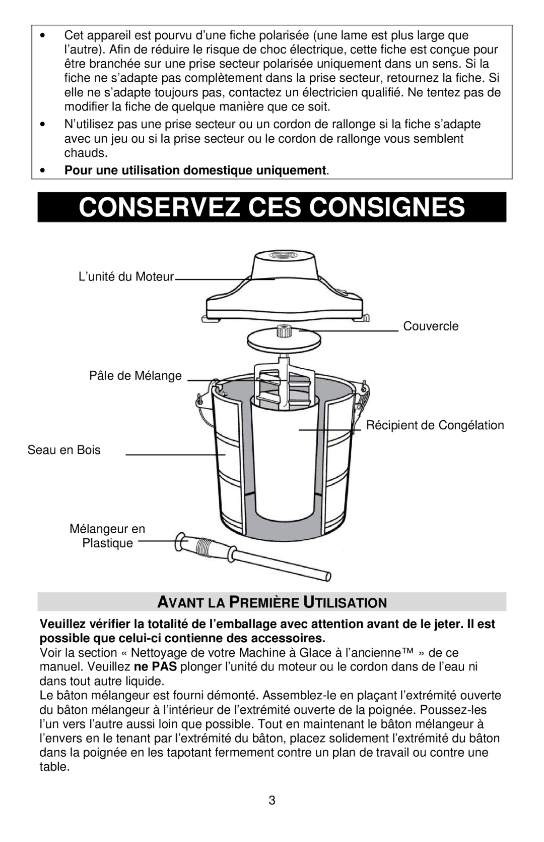 West Bend IC12701 Conservez CES Consignes, Avant LA Première Utilisation, Pour une utilisation domestique uniquement 