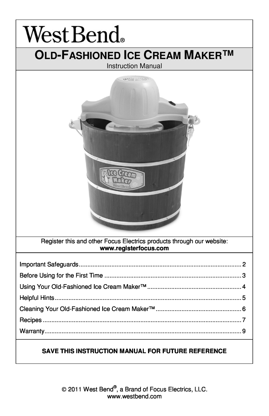 West Bend IC12701 instruction manual Old-Fashioned Ice Cream Maker 