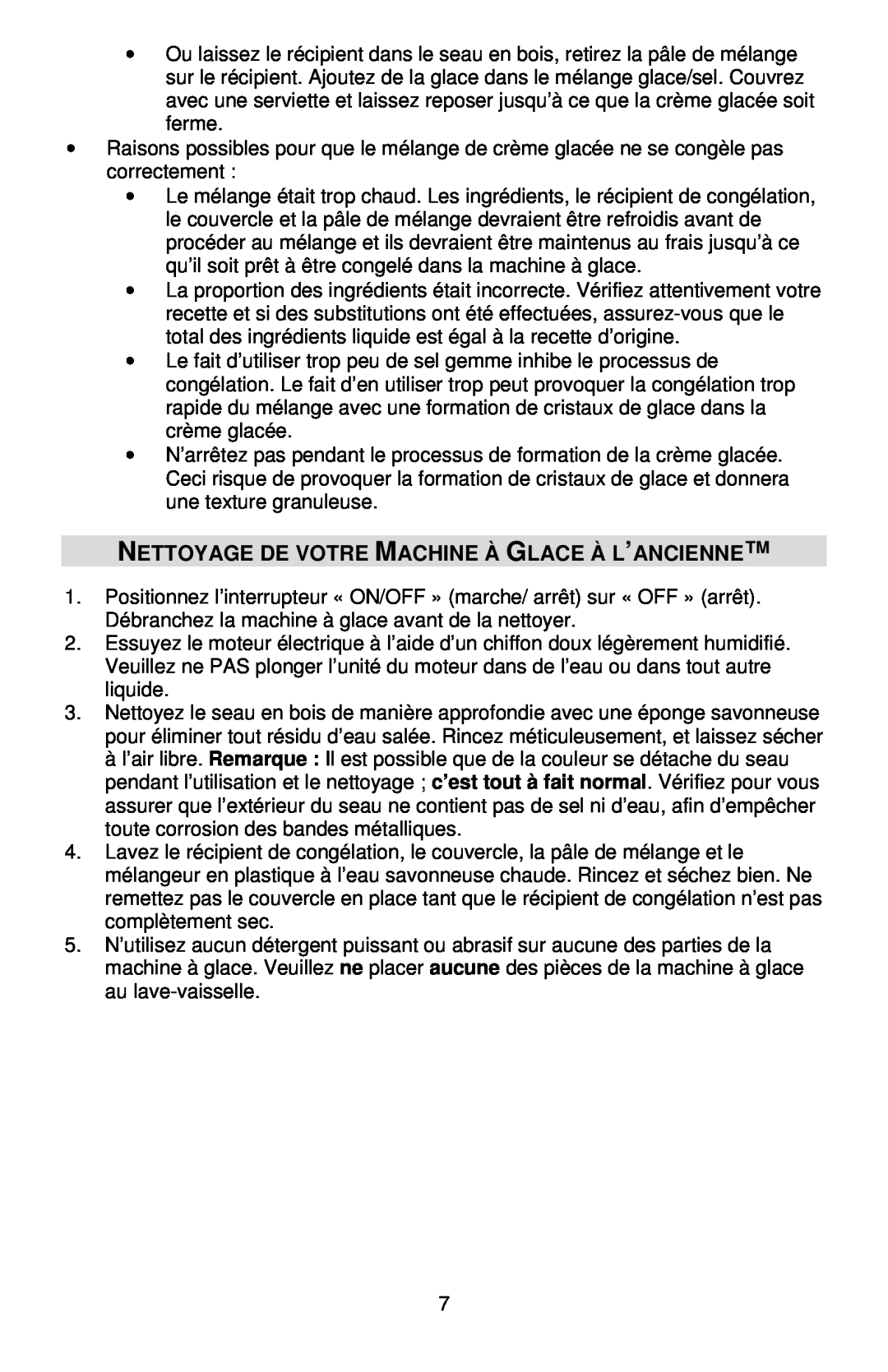 West Bend IC12701 instruction manual Nettoyage De Votre Machine À Glace À L’Ancienne 