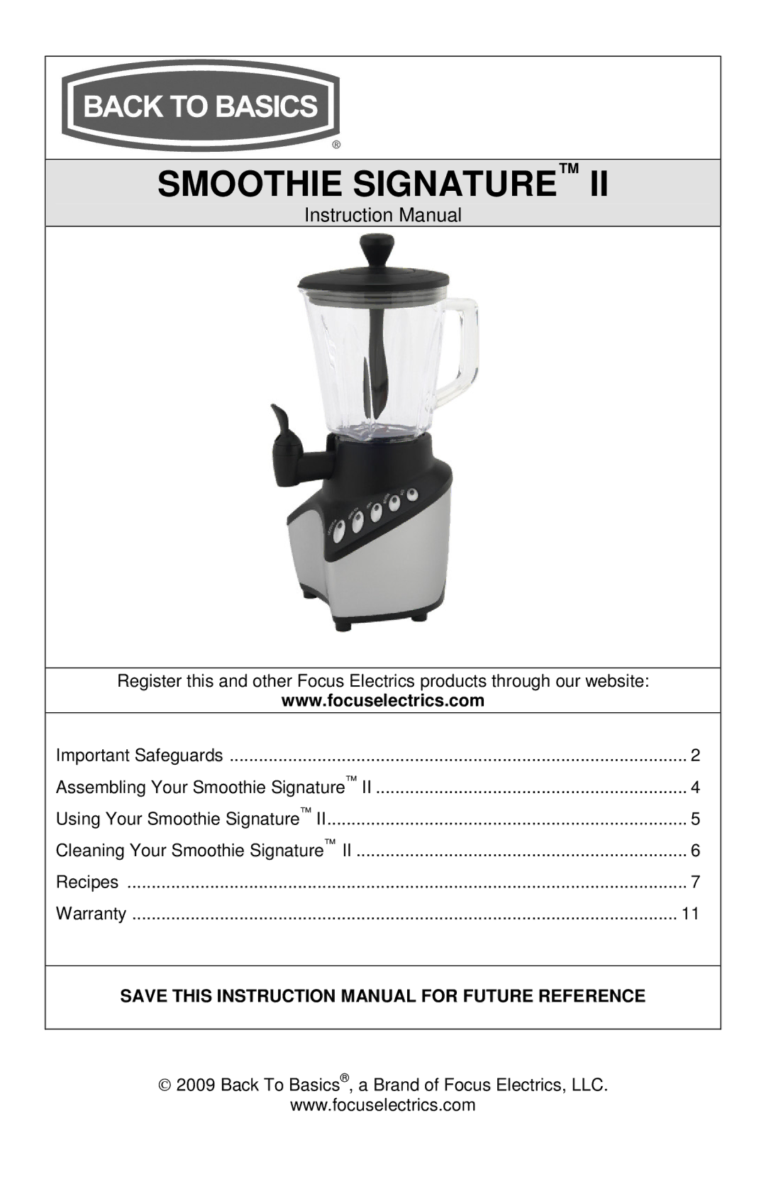 West Bend SM700, II instruction manual Smoothie Signature 