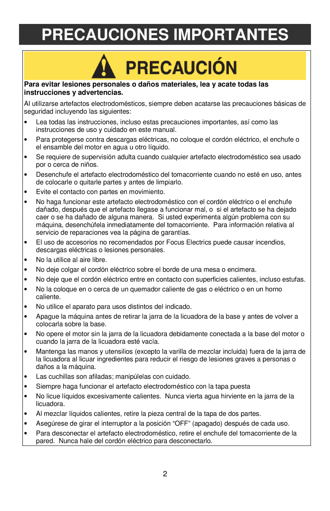 West Bend II, SM700 instruction manual Precauciones Importantes 