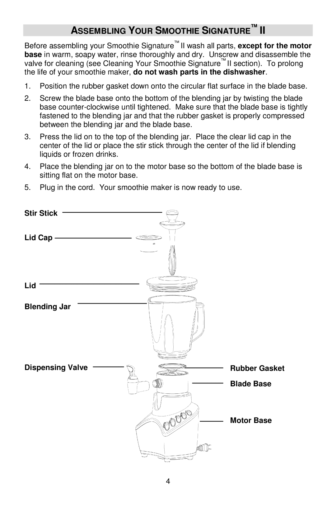 West Bend II, SM700 instruction manual Assembling Your Smoothie Signature 