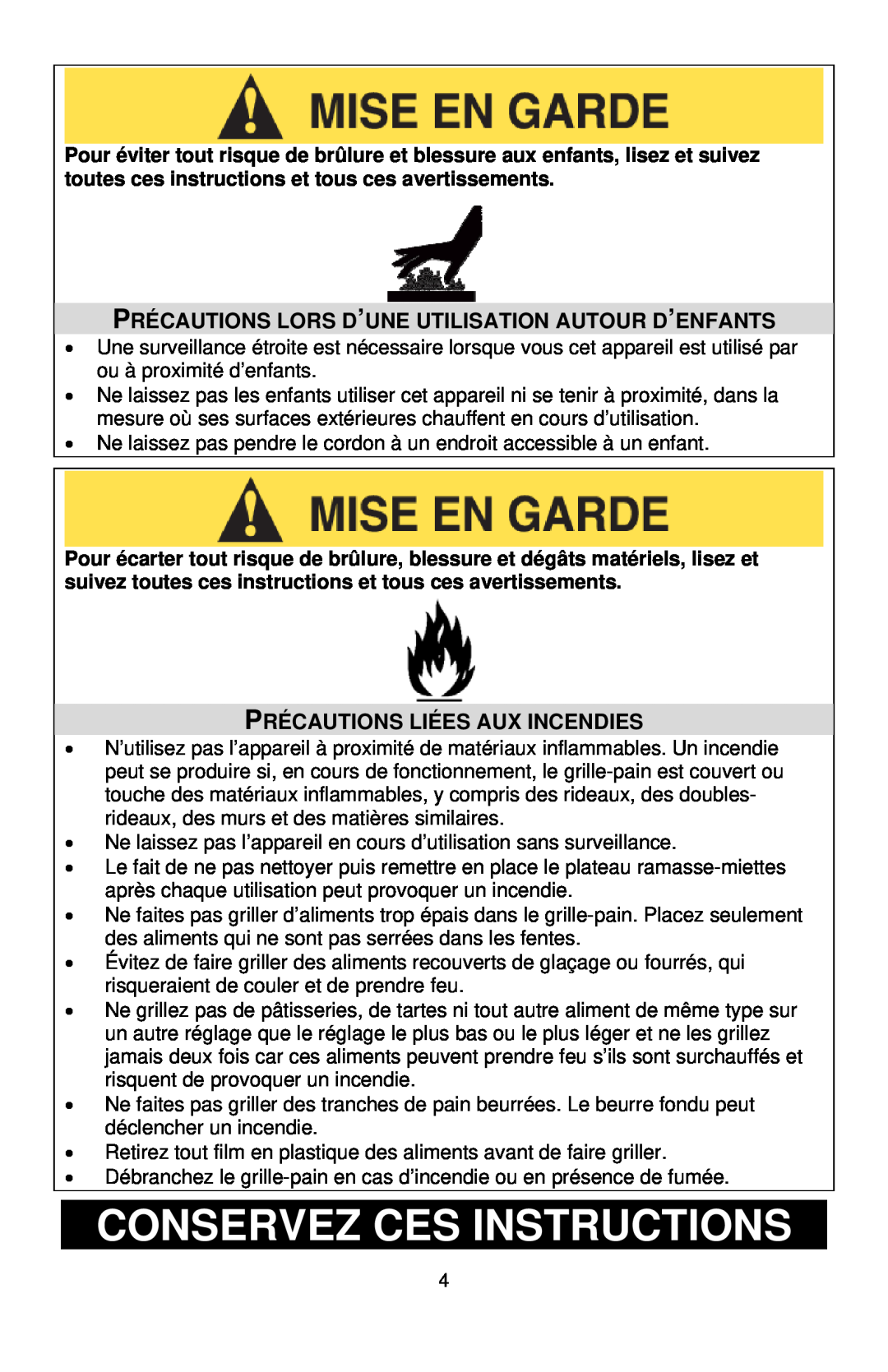 West Bend Infrared Toaster instruction manual Conservez Ces Instructions, Précautions Liées Aux Incendies 