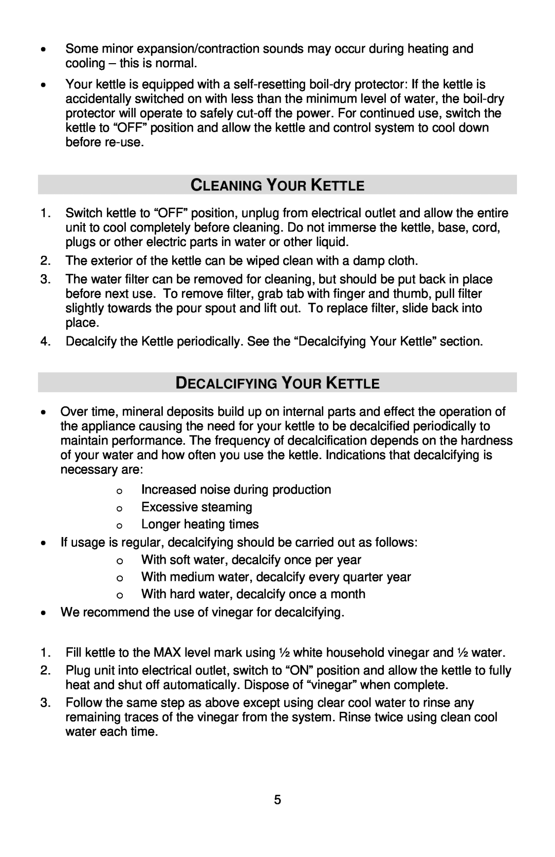West Bend instruction manual Cleaning Your Kettle, Decalcifying Your Kettle 