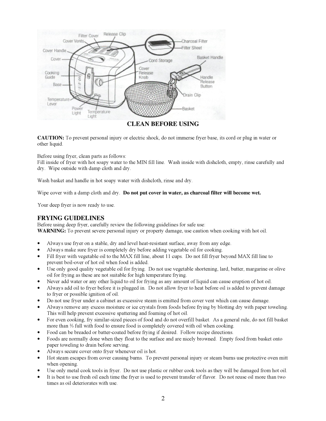 West Bend L 5179 instruction manual Clean Before Using, Frying Guidelines 