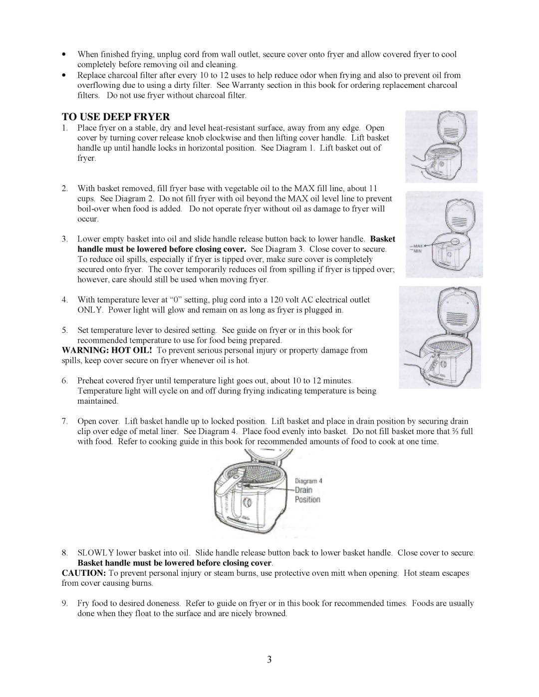 West Bend L 5179 instruction manual To USE Deep Fryer, Basket handle must be lowered before closing cover 