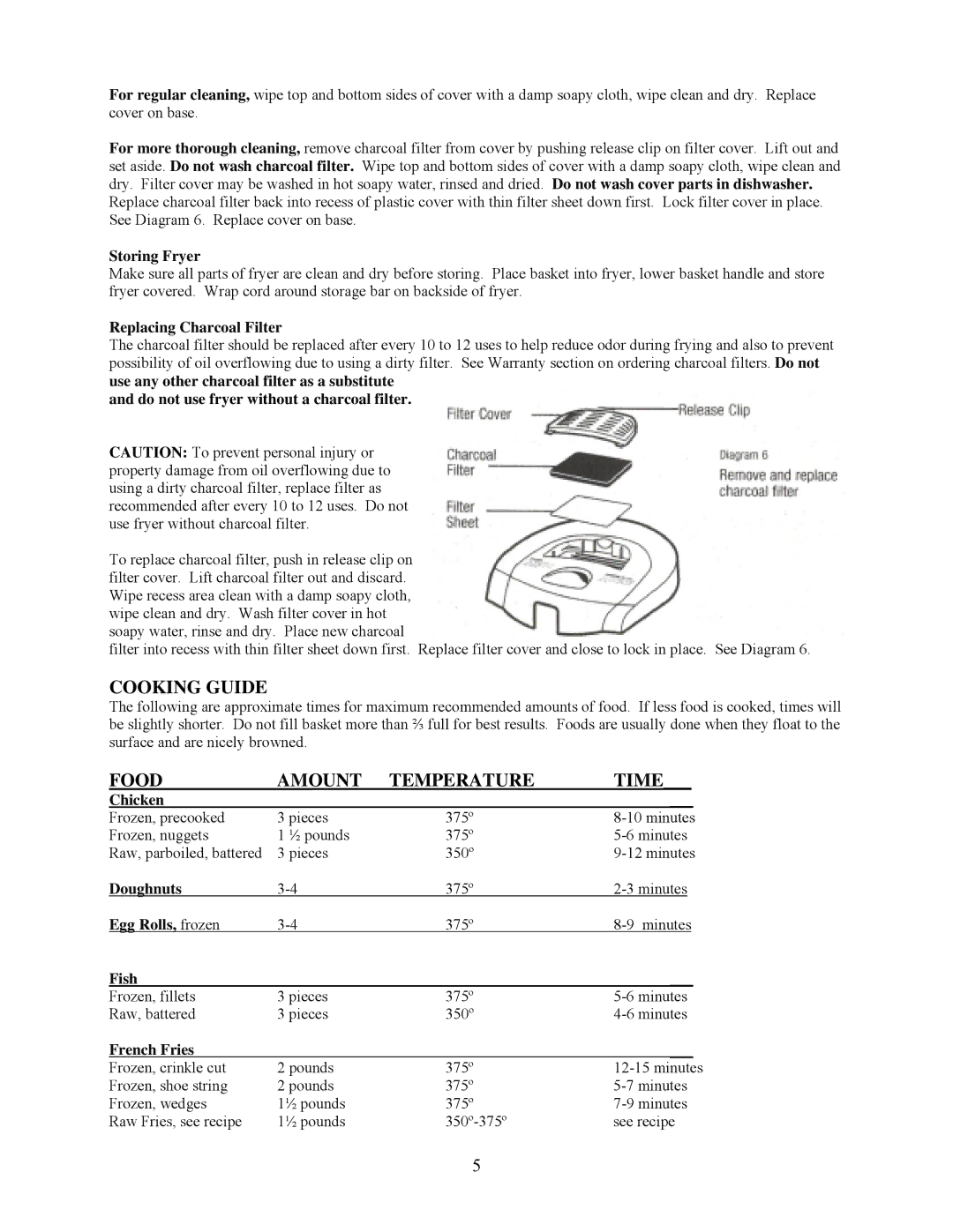 West Bend L 5179 instruction manual Cooking Guide, Food Amount Temperature Time 