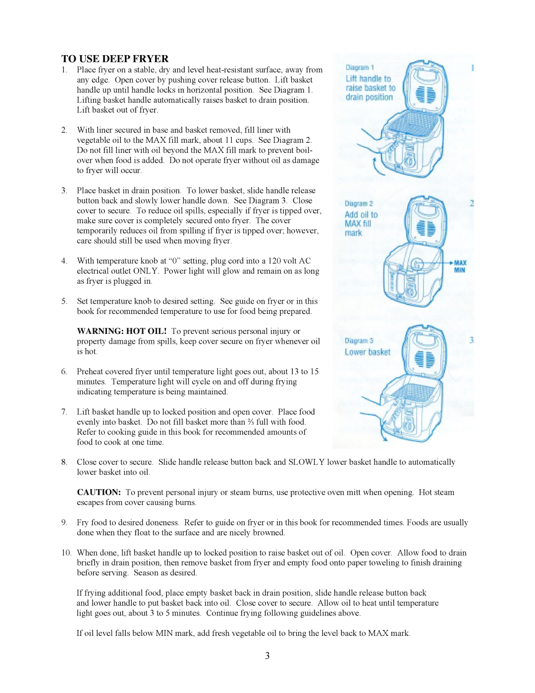 West Bend L 5181 instruction manual To USE Deep Fryer 