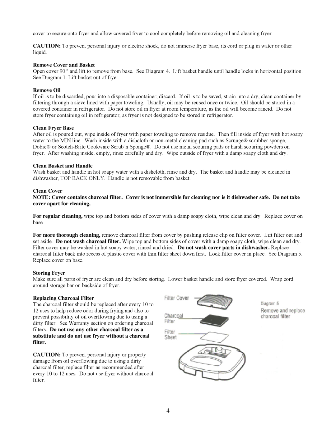 West Bend L 5265 Remove Cover and Basket, Remove Oil, Clean Fryer Base, Clean Basket and Handle, Clean Cover 