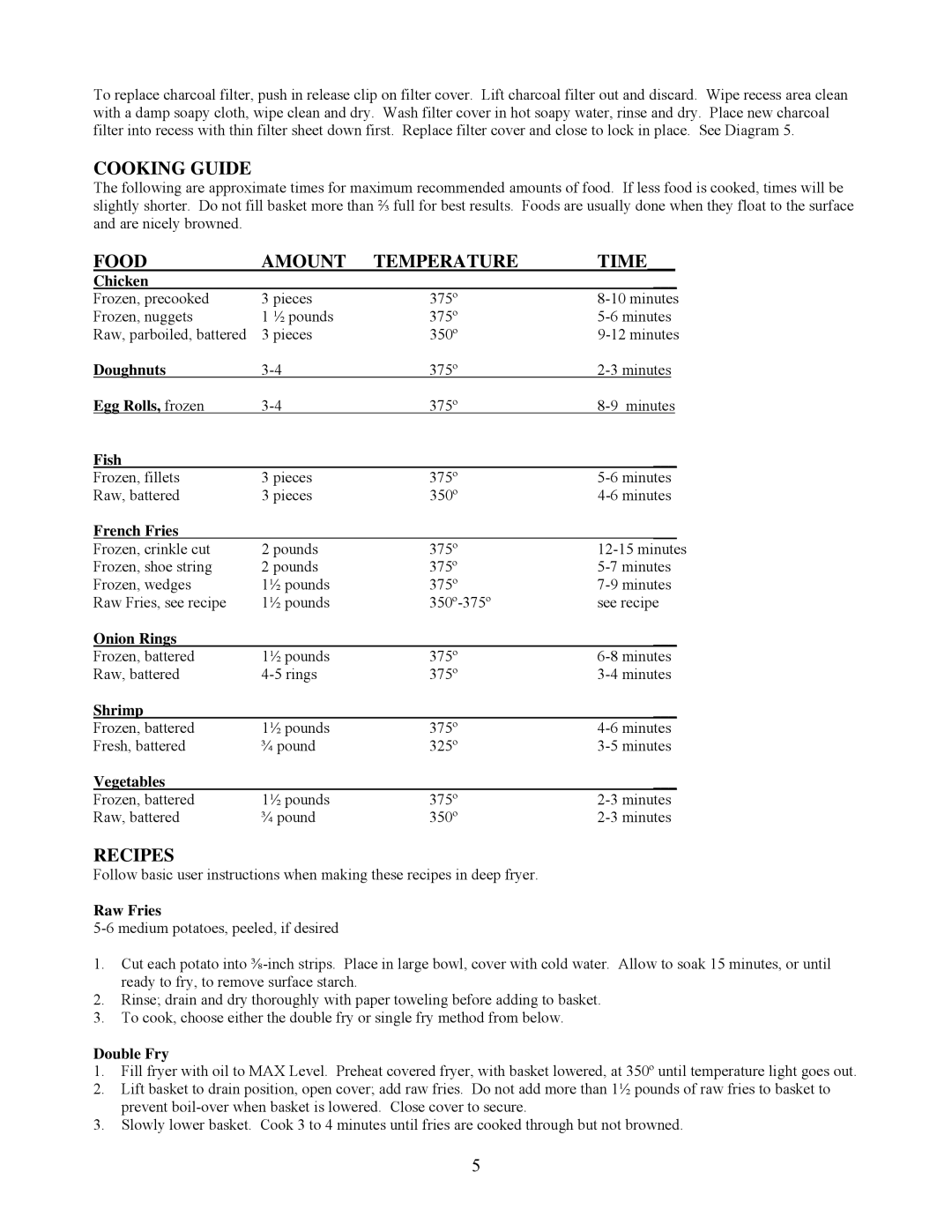 West Bend L 5265 instruction manual Cooking Guide, Food Amount Temperature Time, Recipes 