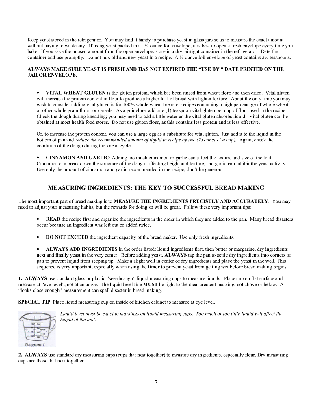 West Bend L4854 manual Measuring Ingredients the KEY to Successful Bread Making 