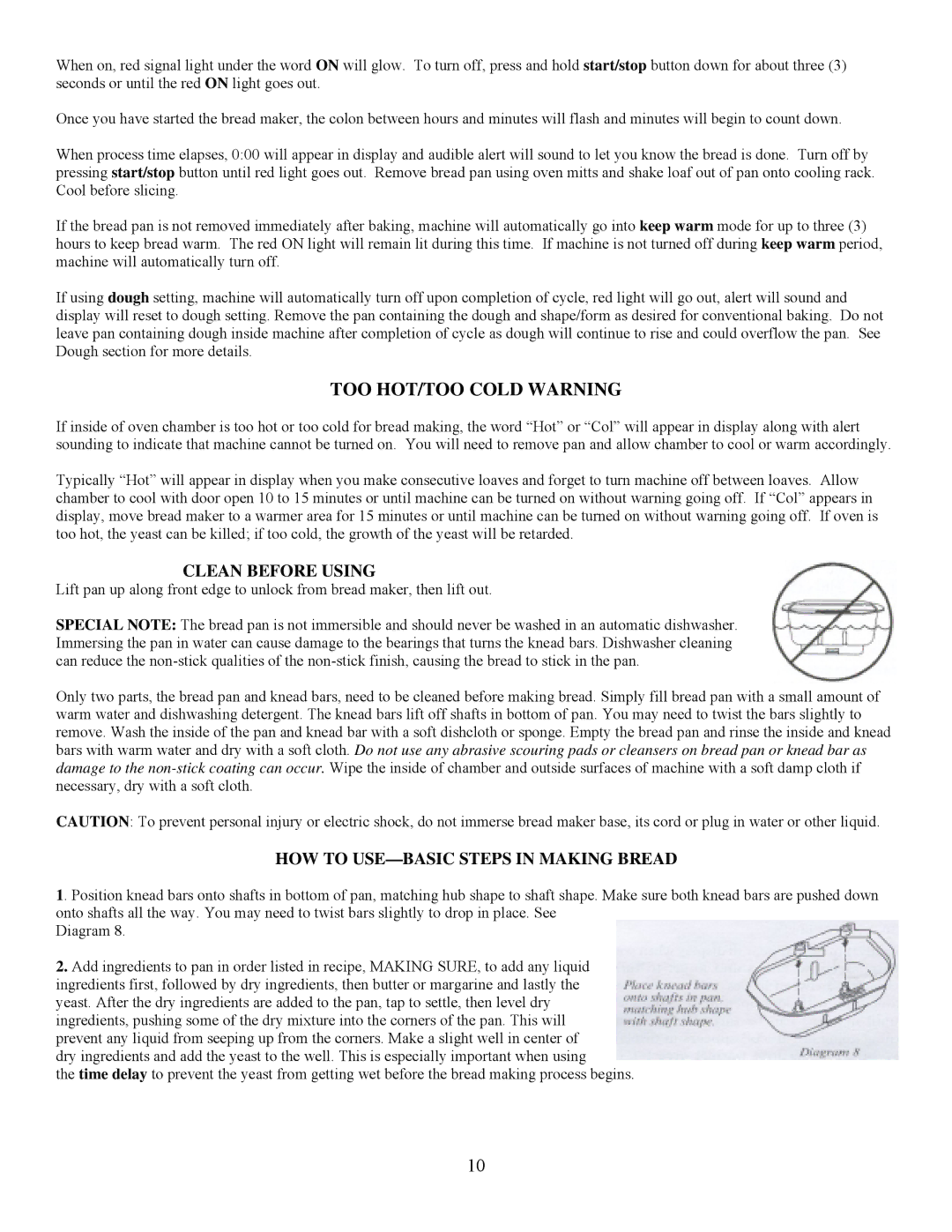 West Bend L5005 important safety instructions TOO HOT/TOO Cold Warning, Clean Before Using 