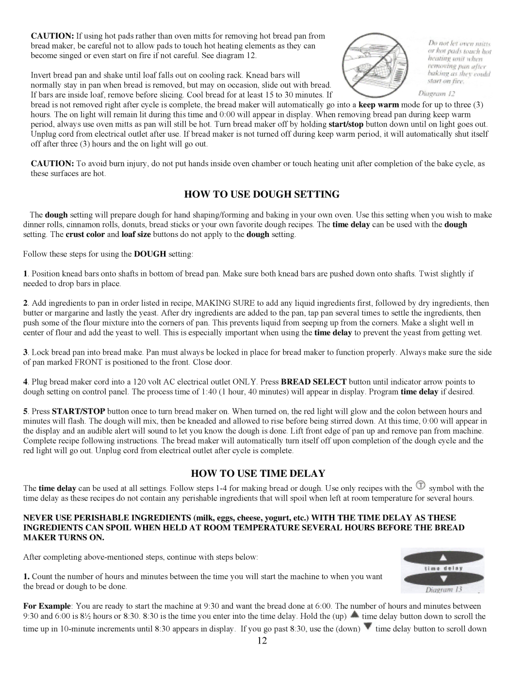 West Bend L5005 important safety instructions HOW to USE Dough Setting, HOW to USE Time Delay 